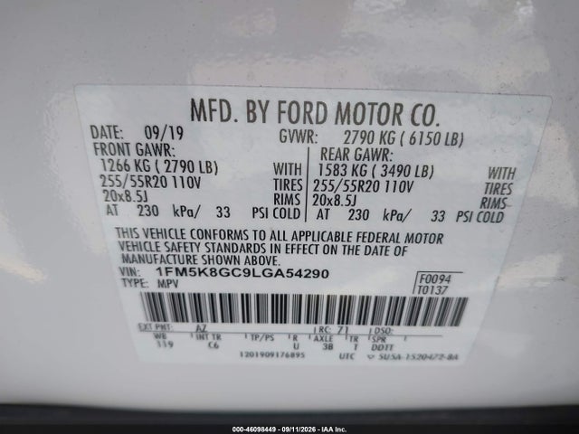Aukcja sprzedaży 2020 Ford Explorer St, vin: 1FM5K8GC9LGA54290, numer aukcji: 46098449