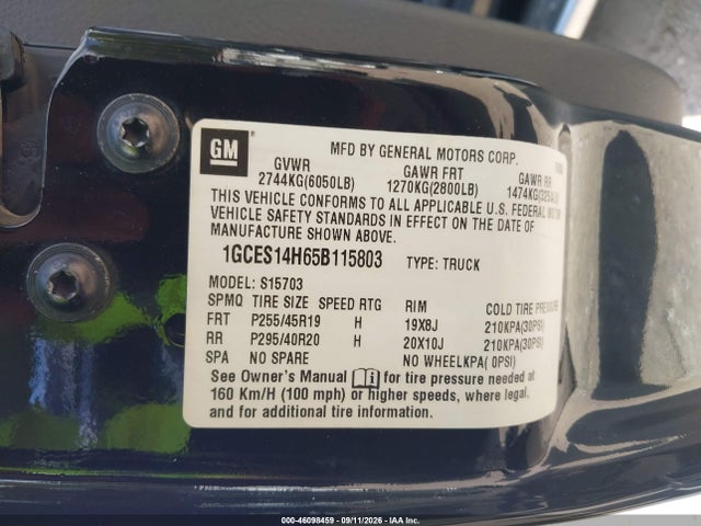 46098459 :رقم المزاد ، 1GCES14H65B115803 vin ، 2005 Chevrolet Ssr مزاد بيع