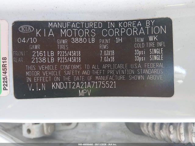 2010 Kia Soul + მანქანა იყიდება აუქციონზე, vin: KNDJT2A21A7175521, აუქციონის ნომერი: 46098460