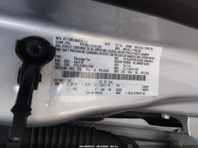 2016 Ford Focus Se მანქანა იყიდება აუქციონზე, vin: 1FADP3F23GL368985, აუქციონის ნომერი: 46098473
