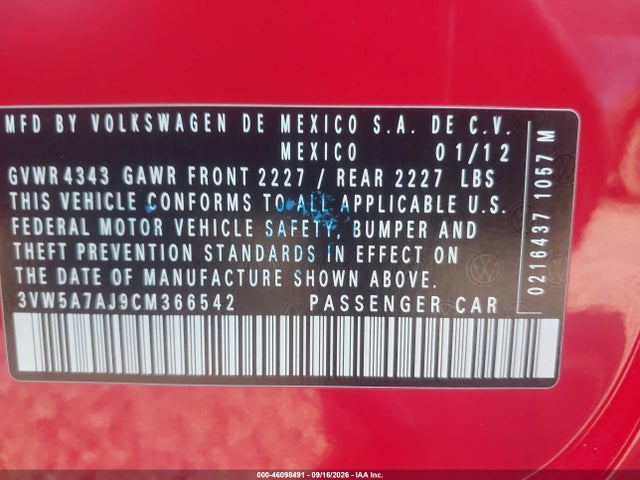 Aukcja sprzedaży 2012 Volkswagen Jetta Gli, vin: 3VW5A7AJ9CM366542, numer aukcji: 46098491