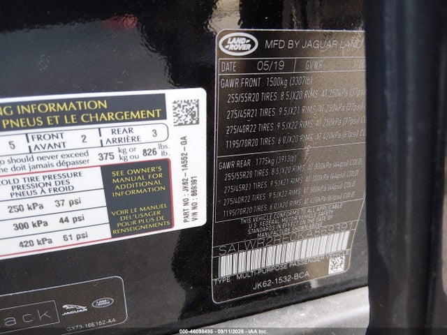 Aukcja sprzedaży 2019 Land Rover Range Rover Sport Supercharged Dynamic, vin: SALWR2RE0KA869391, numer aukcji: 46098495