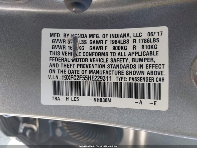 2017 Honda Civic Lx მანქანა იყიდება აუქციონზე, vin: 19XFC2F55HE229311, აუქციონის ნომერი: 46098509