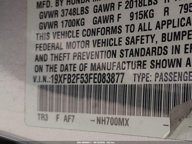 19XFB2F53FE083877 Honda Civic Lx