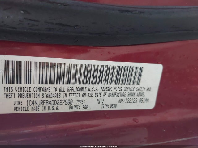 46098521 :رقم المزاد ، 1C4NJRFBXDD227968 vin ، 2013 Jeep Patriot Latitude مزاد بيع