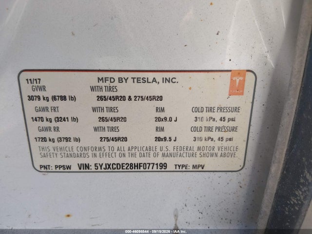 Tesla Model X 100d/75d/90d 2017 5YJXCDE28HF077199 Image 9