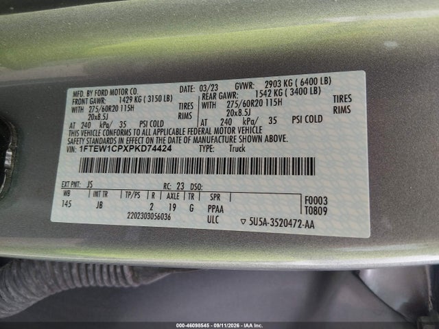 Aukcja sprzedaży 2023 Ford F-150 Xl, vin: 1FTEW1CPXPKD74424, numer aukcji: 46098545