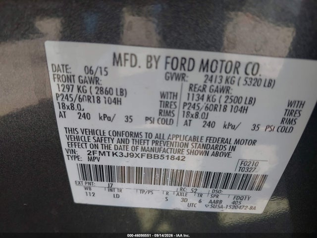 Продаж на аукціоні авто 2015 Ford Edge Sel, vin: 2FMTK3J9XFBB51842, номер лоту: 46098551