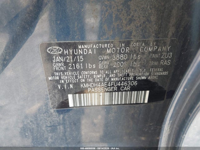 2015 Hyundai Elantra Se მანქანა იყიდება აუქციონზე, vin: KMHDH4AE4FU446306, აუქციონის ნომერი: 46098556