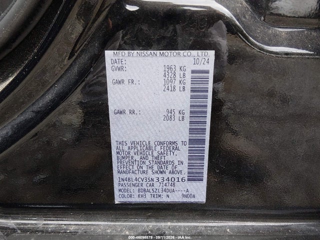 Aukcja sprzedaży 2025 Nissan Altima Sr Fwd, vin: 1N4BL4CV3SN334016, numer aukcji: 46098579