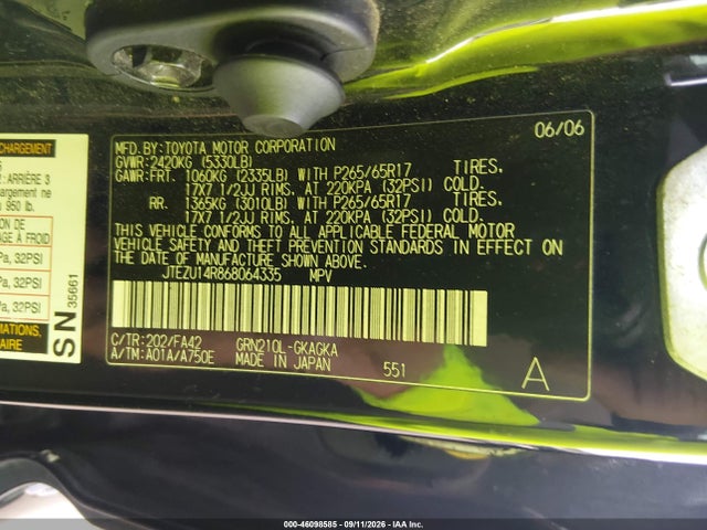 46098585 :رقم المزاد ، JTEZU14R868064335 vin ، 2006 Toyota 4runner Sr5 V6 مزاد بيع