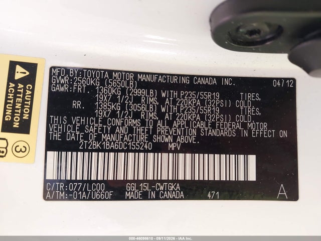 Aukcja sprzedaży 2013 Lexus Rx 350, vin: 2T2BK1BA6DC155240, numer aukcji: 46098610