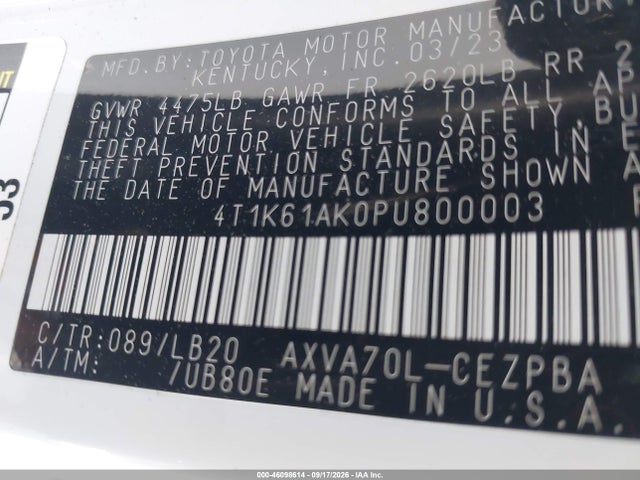 Aukcja sprzedaży 2023 Toyota Camry Xse, vin: 4T1K61AK0PU800003, numer aukcji: 46098614