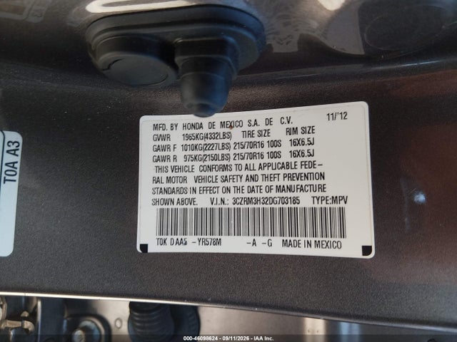 46098624 :رقم المزاد ، 3CZRM3H32DG703185 vin ، 2013 Honda Cr-v Lx مزاد بيع
