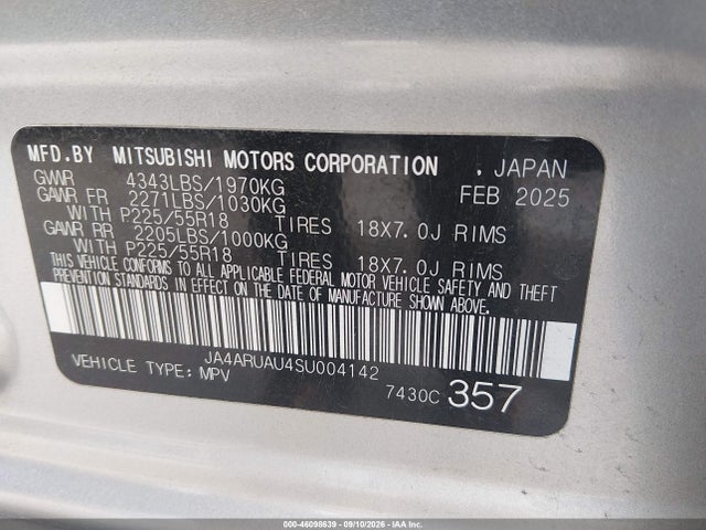 2025 Mitsubishi Outlander Sport 2.0 Es Awc/2.0 Le Awc/2.0 S Awc/2.0 Se Awc/2.0 Trail Edition Awc მანქანა იყიდება აუქციონზე, vin: JA4ARUAU4SU004142, აუქციონის ნომერი: 46098639