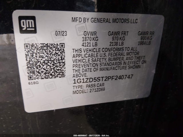 1G1ZD5ST2PF240747 Chevrolet Malibu Fwd 1lt