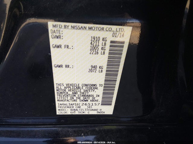 Aukcja sprzedaży 2014 Nissan Altima 2.5 Sv, vin: 1N4AL3AP1EC265157, numer aukcji: 46098654