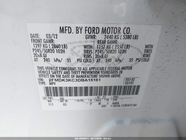 Продажа на аукционе авто 2013 Ford Edge Limited, vin: 2FMDK3KC3DBA15161, номер лота: 46098674