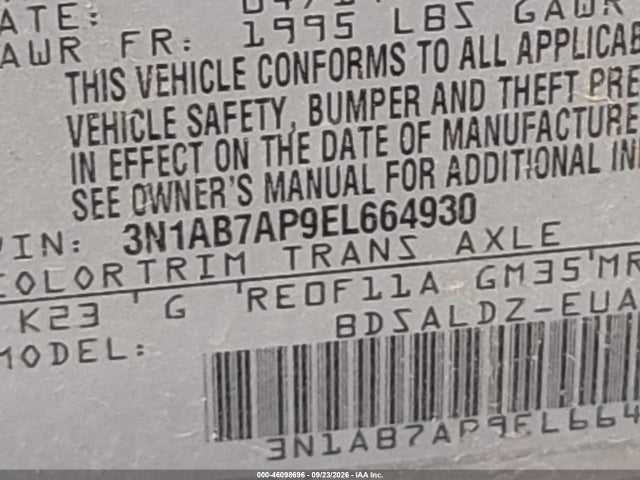 Nissan SENTRA SV 2014 3N1AB7AP9EL664930 Image 9