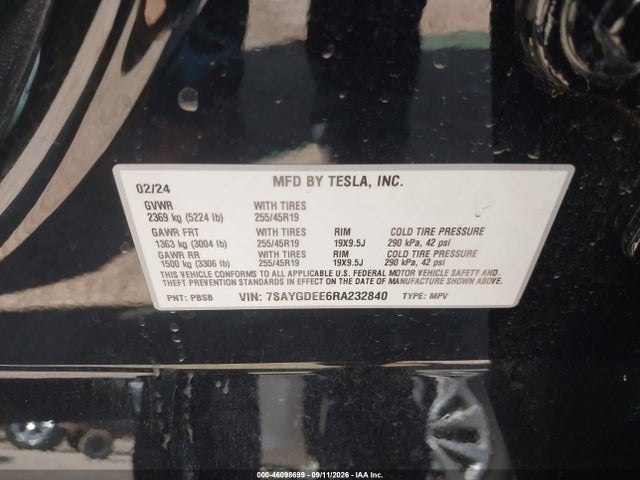7SAYGDEE6RA232840 Tesla Model Y Long Range Dual Motor All-wheel Drive