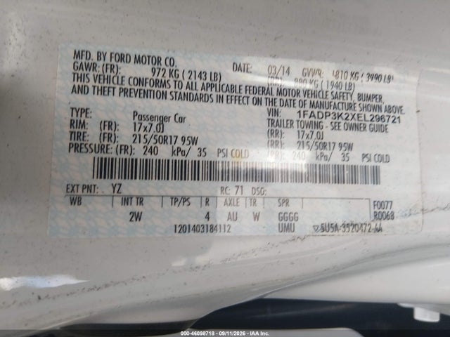 2014 Ford Focus Se მანქანა იყიდება აუქციონზე, vin: 1FADP3K2XEL296721, აუქციონის ნომერი: 46098718