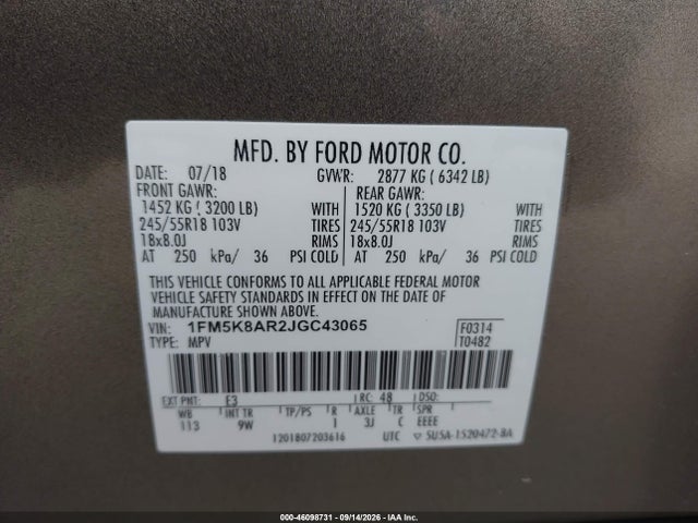 Продажа на аукционе авто 2018 Ford Explorer Police Interceptor, vin: 1FM5K8AR2JGC43065, номер лота: 46098731