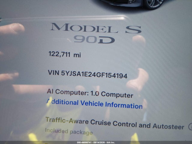 Продаж на аукціоні авто 2016 Tesla Model S 60d/70d/75d/85d/90d, vin: 5YJSA1E24GF154194, номер лоту: 46098741