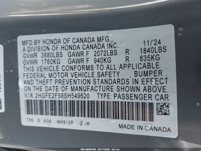Honda Civic Sport 2025 2HGFE2F58SH549620 Image 9