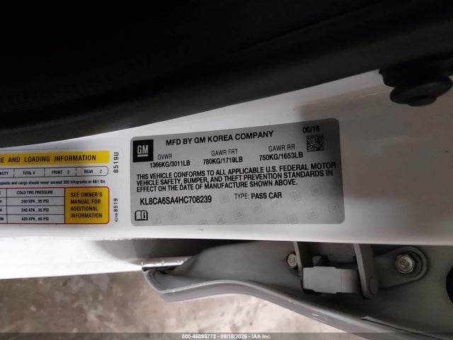 Продажа на аукционе авто 2017 Chevrolet Spark Ls Manual, vin: KL8CA6SA4HC708239, номер лота: 46098773