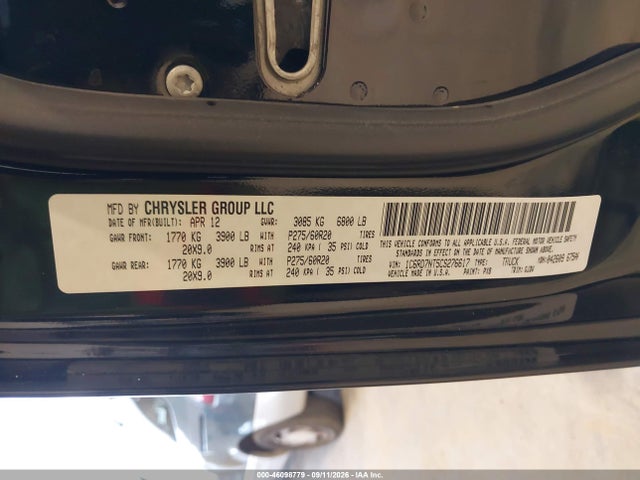 46098779 :رقم المزاد ، 1C6RD7NT5CS276617 vin ، 2012 Ram 1500 Laramie مزاد بيع