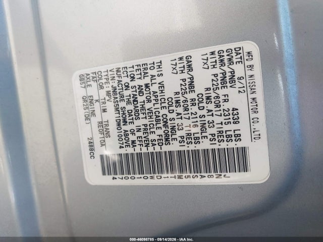 Aukcja sprzedaży 2013 Nissan Rogue Sv, vin: JN8AS5MT1DW010074, numer aukcji: 46098785