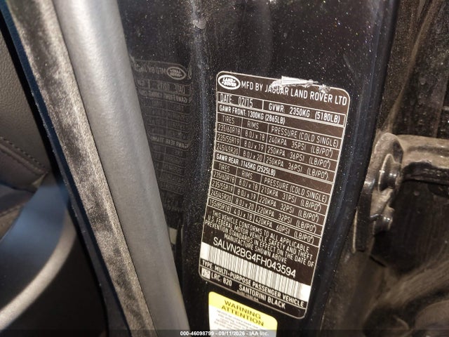 2015 Land Rover Range Rover Evoque Pure მანქანა იყიდება აუქციონზე, vin: SALVN2BG4FH043594, აუქციონის ნომერი: 46098799