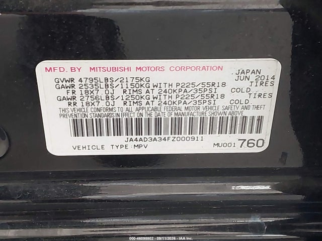 Aukcja sprzedaży 2015 Mitsubishi Outlander Se, vin: JA4AD3A34FZ000911, numer aukcji: 46098802