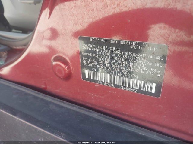 Продажа на аукционе авто 2010 Subaru Forester 2.5x Premium, vin: JF2SH6CC1AH798779, номер лота: 46098810