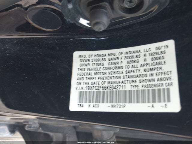 Продаж на аукціоні авто 2019 Honda Civic Lx, vin: 19XFC2F66KE042711, номер лоту: 46098874