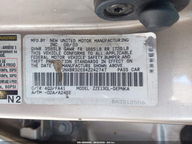 46098880 :رقم المزاد ، 1NXBR32E84Z242747 vin ، 2004 Toyota Corolla Le مزاد بيع