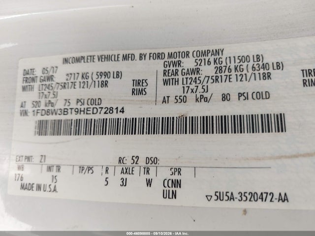 2017 Ford F-350 Xl მანქანა იყიდება აუქციონზე, vin: 1FD8W3BT9HED72814, აუქციონის ნომერი: 46098885