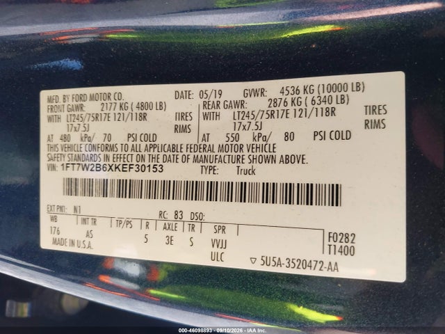 Продаж на аукціоні авто 2019 Ford F-250 Xl, vin: 1FT7W2B6XKEF30153, номер лоту: 46098893