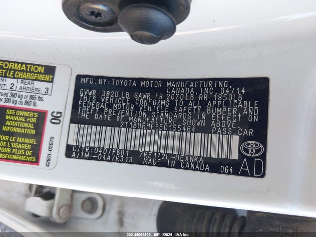 Aukcja sprzedaży 2014 Toyota Corolla Le, vin: 2T1BURHE5EC155464, numer aukcji: 46098928