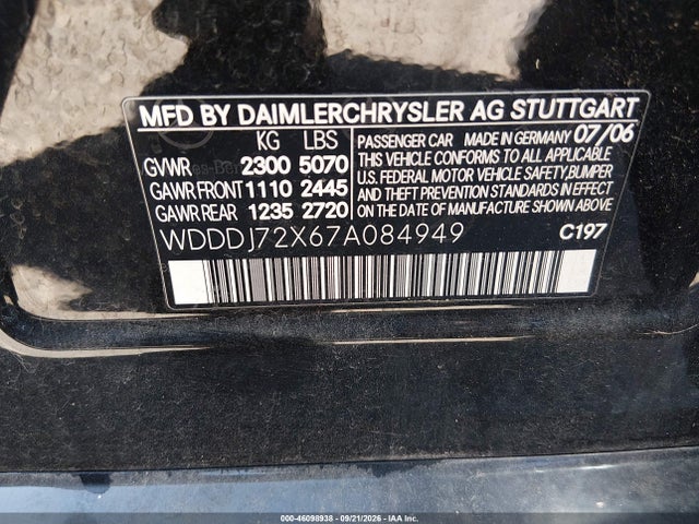 Aukcja sprzedaży 2007 Mercedes-benz Cls 550, vin: WDDDJ72X67A084949, numer aukcji: 46098938