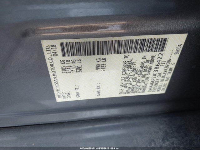 46098951 :رقم المزاد ، 1N4AA6AP5JC386422 vin ، 2018 Nissan Maxima 3.5 Sl مزاد بيع