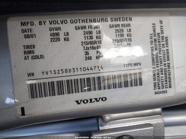 46098959 :رقم المزاد ، YV1SZ58D311044714 vin ، 2001 Volvo V70 Xc مزاد بيع