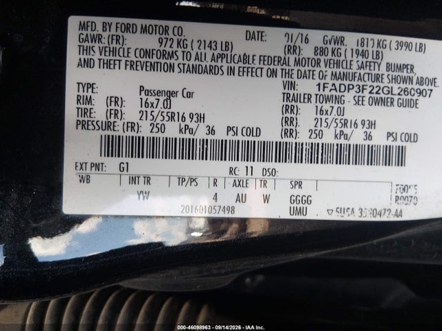 Aukcja sprzedaży 2016 Ford Focus Se, vin: 1FADP3F22GL260907, numer aukcji: 46098963