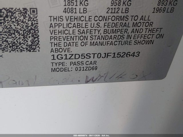 Aukcja sprzedaży 2018 Chevrolet Malibu Lt, vin: 1G1ZD5ST0JF152643, numer aukcji: 46098974