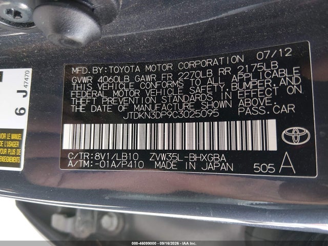 Продаж на аукціоні авто 2012 Toyota Prius Plug-in Advanced, vin: JTDKN3DP9C3025095, номер лоту: 46099000