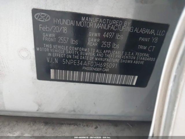 Aukcja sprzedaży 2018 Hyundai Sonata Sport, vin: 5NPE34AF0JH695091, numer aukcji: 46099019