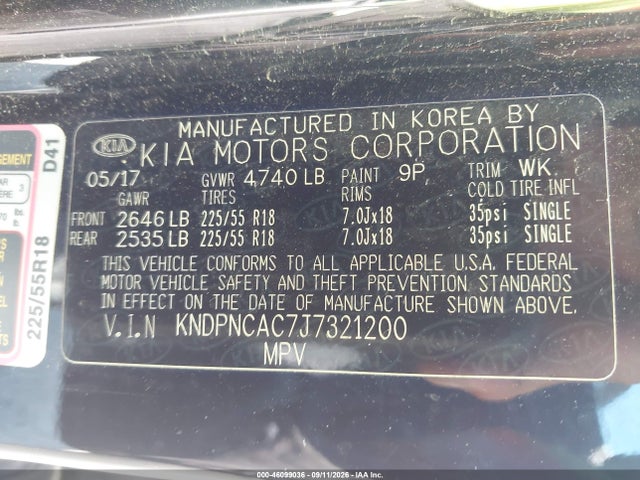 Продажа на аукционе авто 2018 Kia Sportage Ex, vin: KNDPNCAC7J7321200, номер лота: 46099036