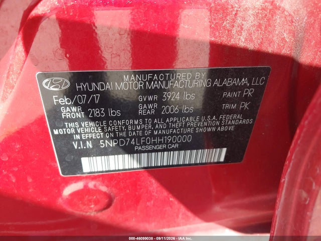 Hyundai ELANTRA SE 2017 5NPD74LF0HH190000 Image 9