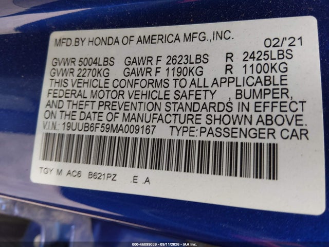 Acura Tlx A-spec Package 2021 19UUB6F59MA009167 Image 9
