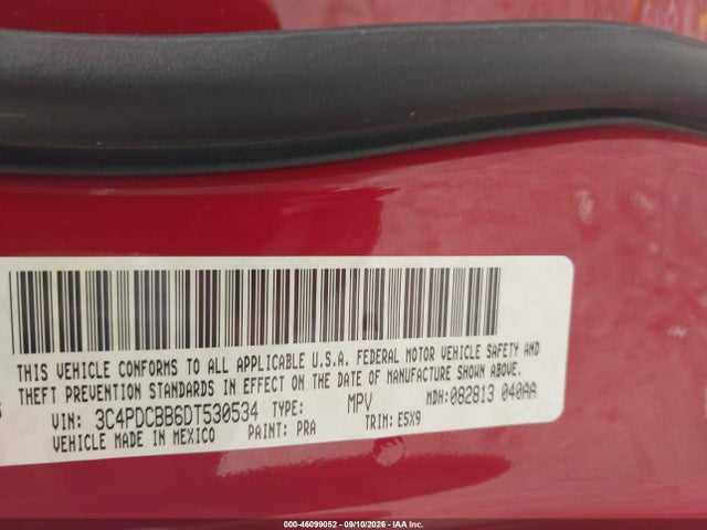2013 Dodge Journey Sxt მანქანა იყიდება აუქციონზე, vin: 3C4PDCBB6DT530534, აუქციონის ნომერი: 46099052
